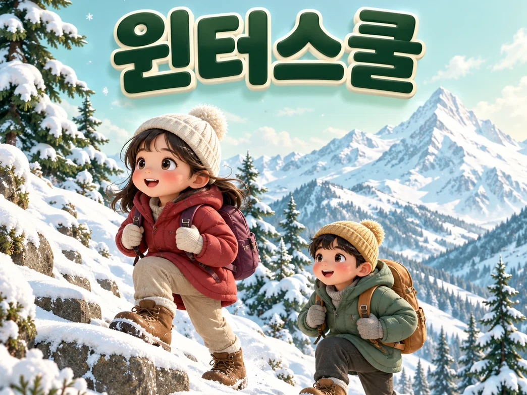 윈터스쿨 — 눈 덮인 산을 오르는 아이들